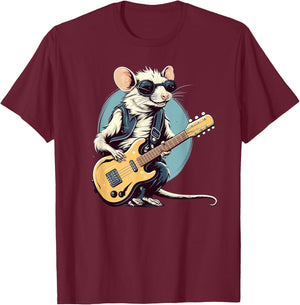 Funny Punk Rocker Rat with electric Guitar Costume T-Shirt - T-Shirt | Maroon
