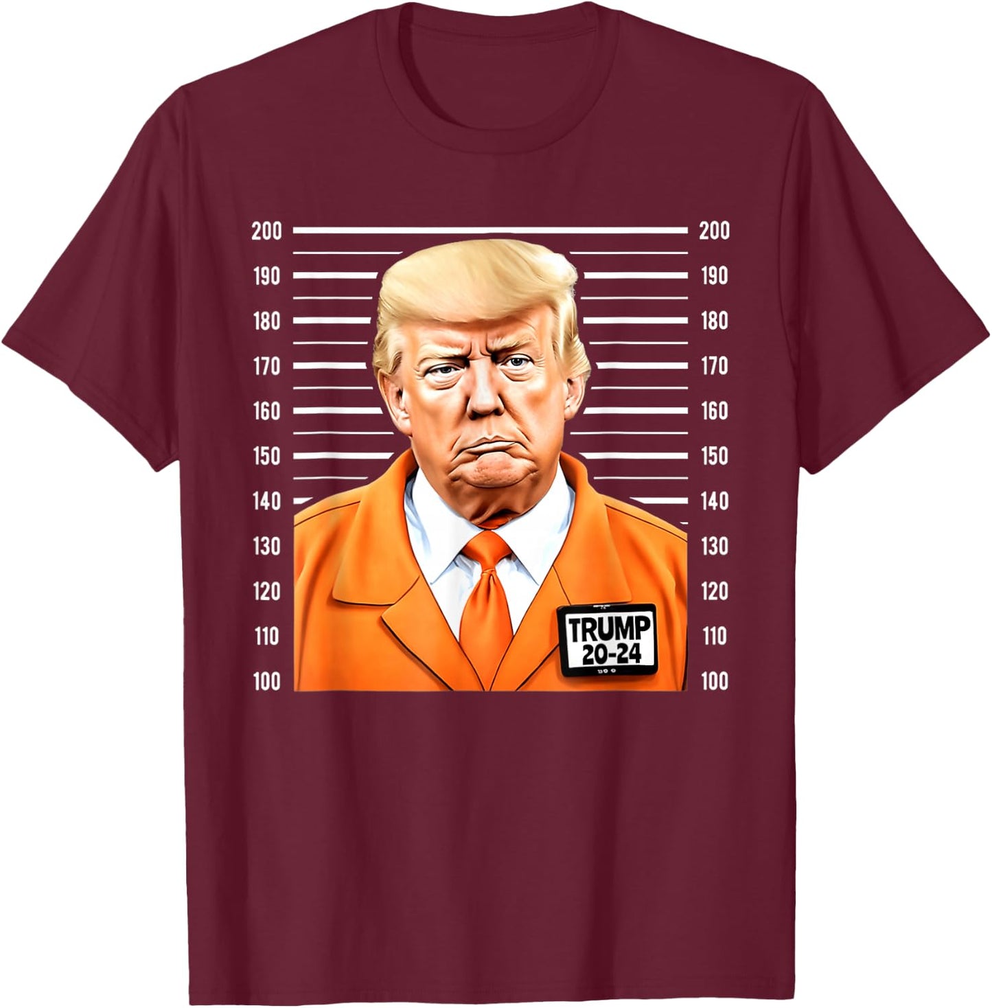 Funny Trump 2024 Mug Shot Orange Jumpsuit Parody Behind Bars T-Shirt - T-Shirt | Maroon
