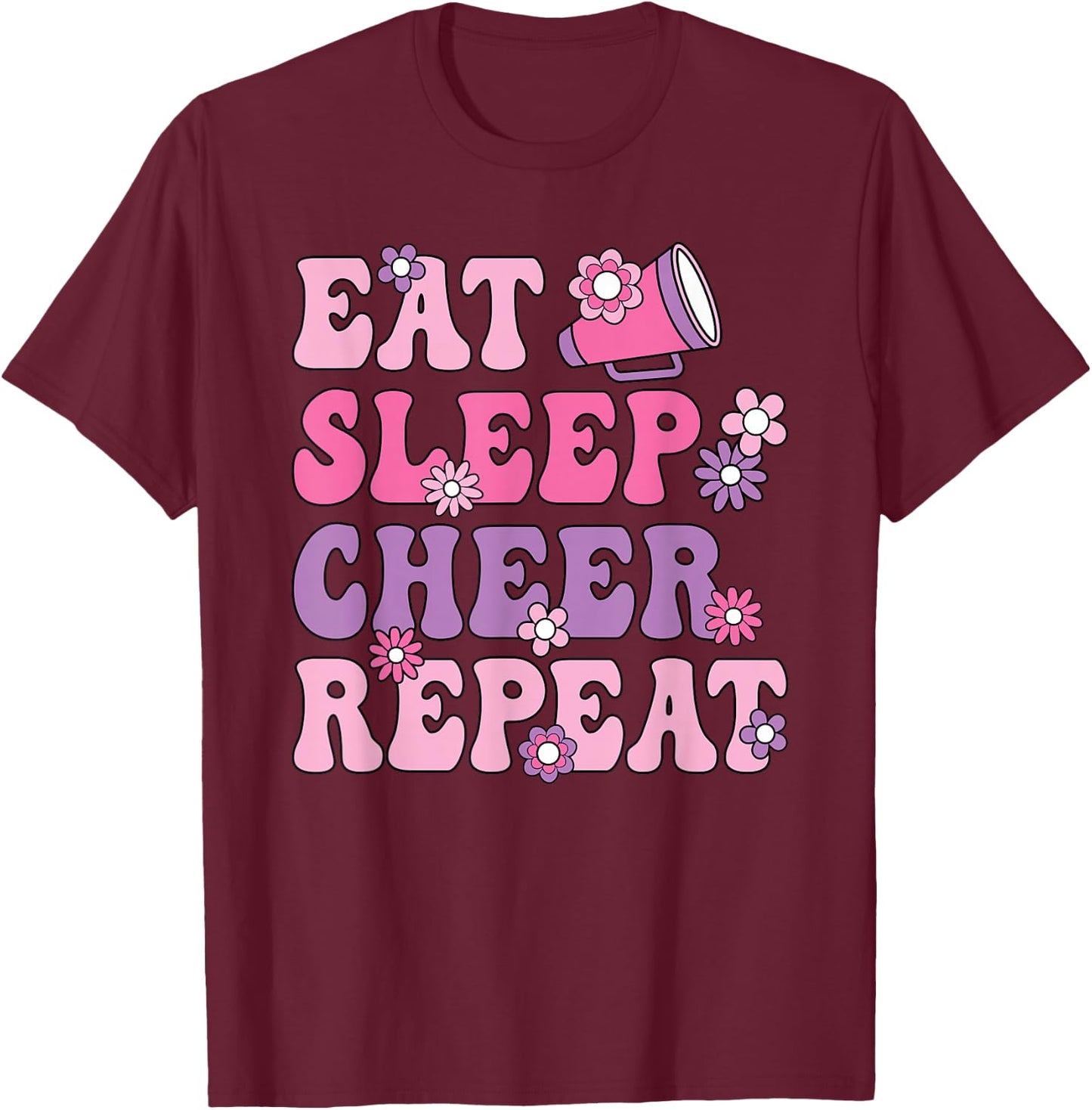 Eat Sleep Cheer Repeat Cheerleader Cheerleading Women Girls T-Shirt - T-Shirt | Maroon