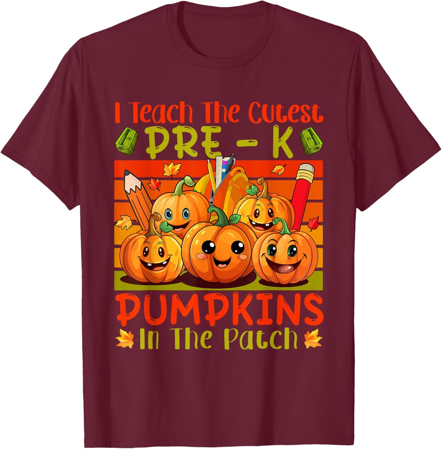Vintage I Teach The Cutest Pre-K Pumpkins In The Patch T-Shirt - T-Shirt | Maroon
