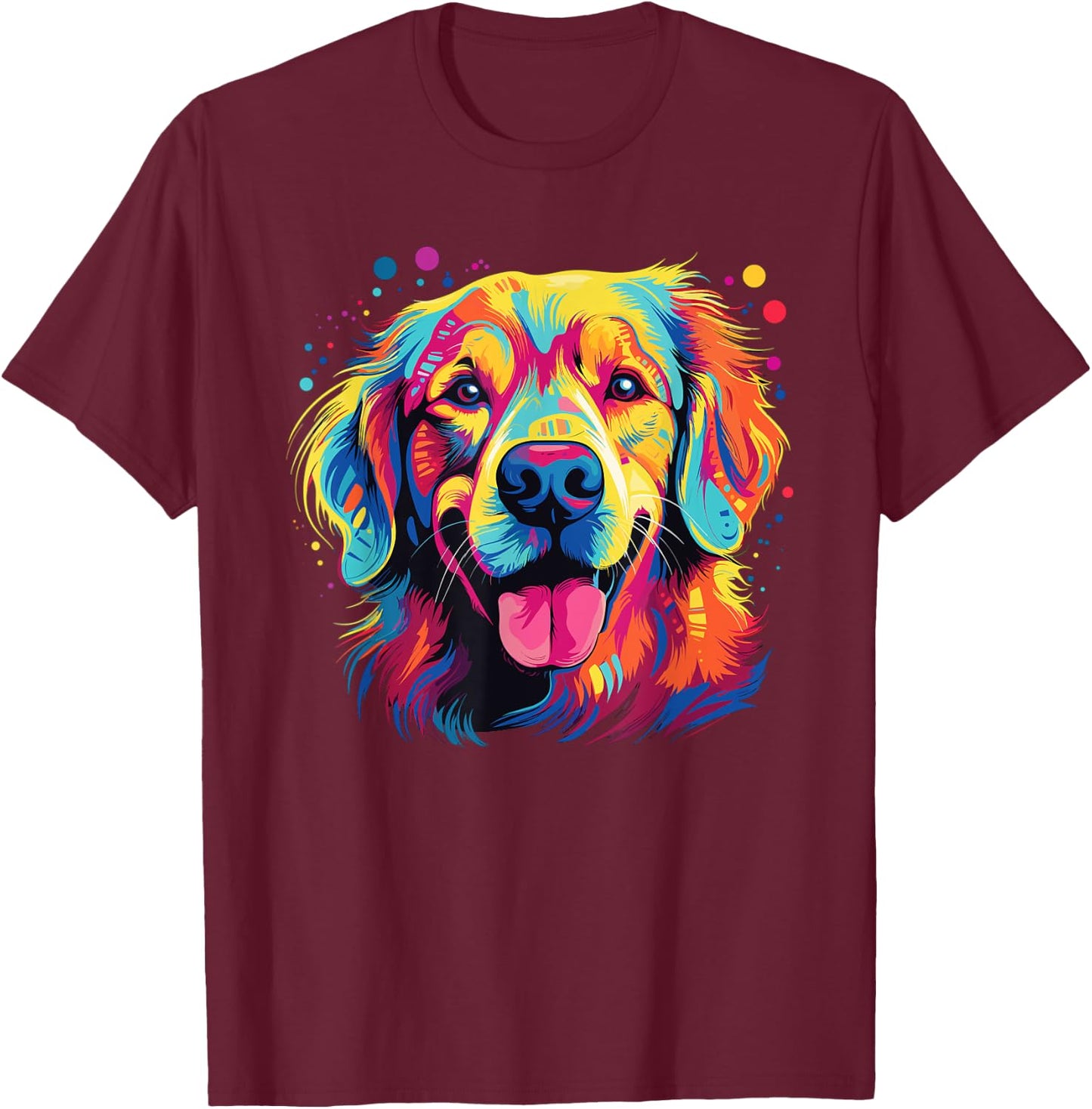 Watercolor Colorful Golden Retriever Dog Women Girls Kids T-Shirt - T-Shirt | Maroon