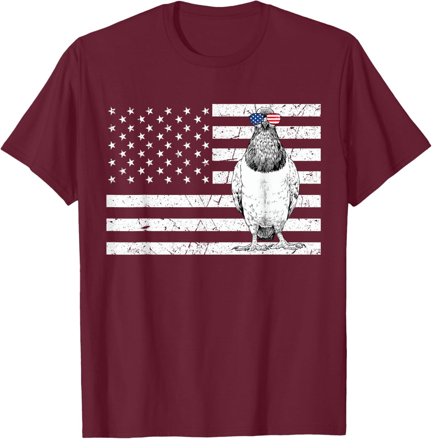 Pigeon 4th of July Bird Watching US American Flag Patriotic Women Kids Men T-Shirt - T-Shirt | Maroon