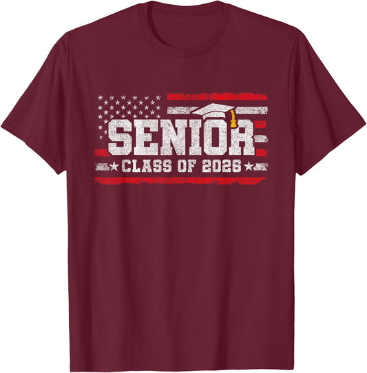 Senior Class 2026 Graduation - American Flag - Senior 2026 T-Shirt - T-Shirt | Maroon