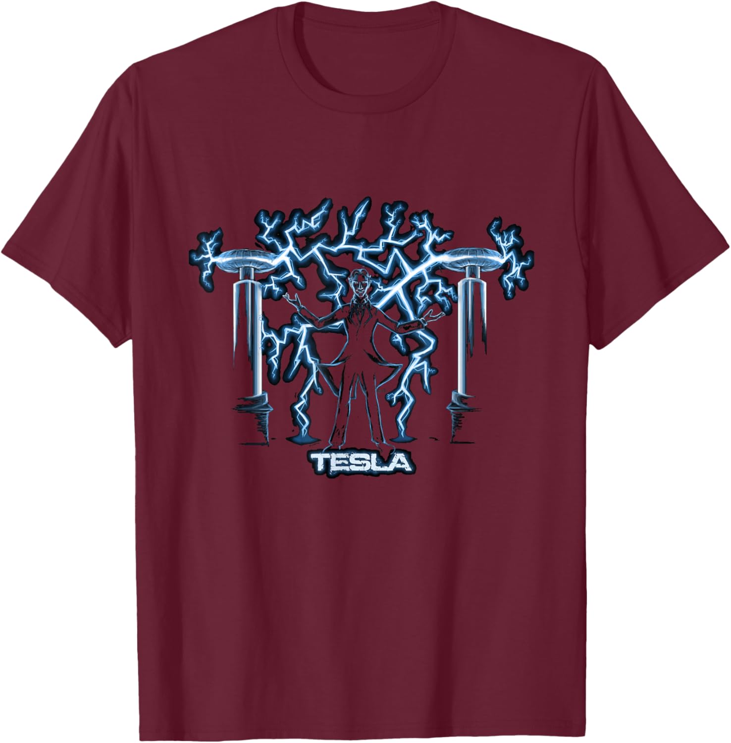 Nikola Tesla, Mad Scientist | Science Engineering T-Shirt - T-Shirt | Maroon