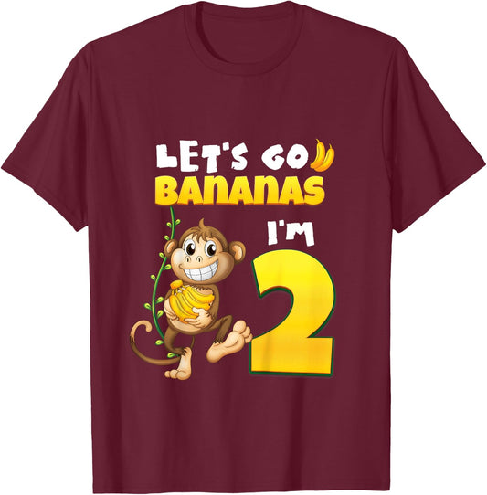 Let's Go Bananas I'm 2 Zoo Animal Jungle Safari 2nd Birthday T-Shirt - T-Shirt | Maroon