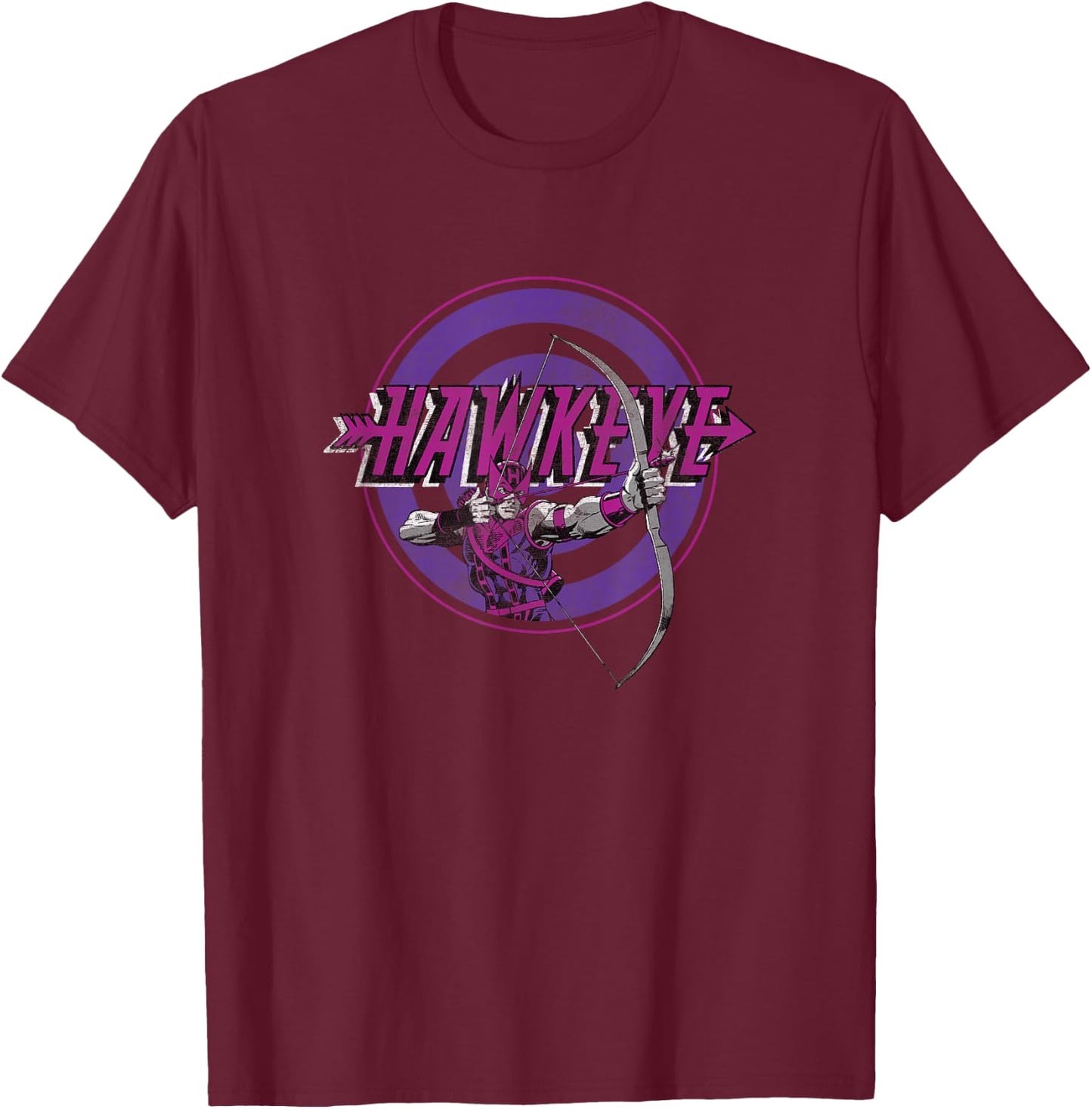 Marvel Comics Retro Classic Hawkeye Bullseye Portrait T-Shirt - T-Shirt | Maroon
