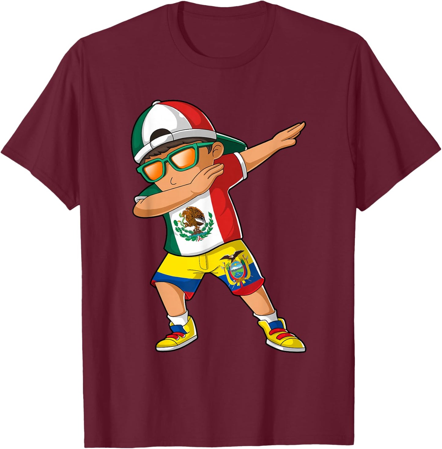 Half Mexican Half Ecuadorian Boy Mexico Ecuador Flag T-Shirt - T-Shirt | Maroon