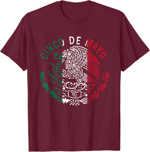 Cinco De Mayo Mexico Flag, Eagle, Cactus T-Shirt - T-Shirt | Maroon