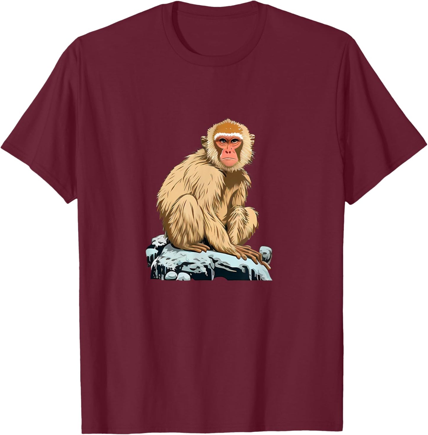 Funny cute japanese Monkey loves Snow T-Shirt - T-Shirt | Maroon