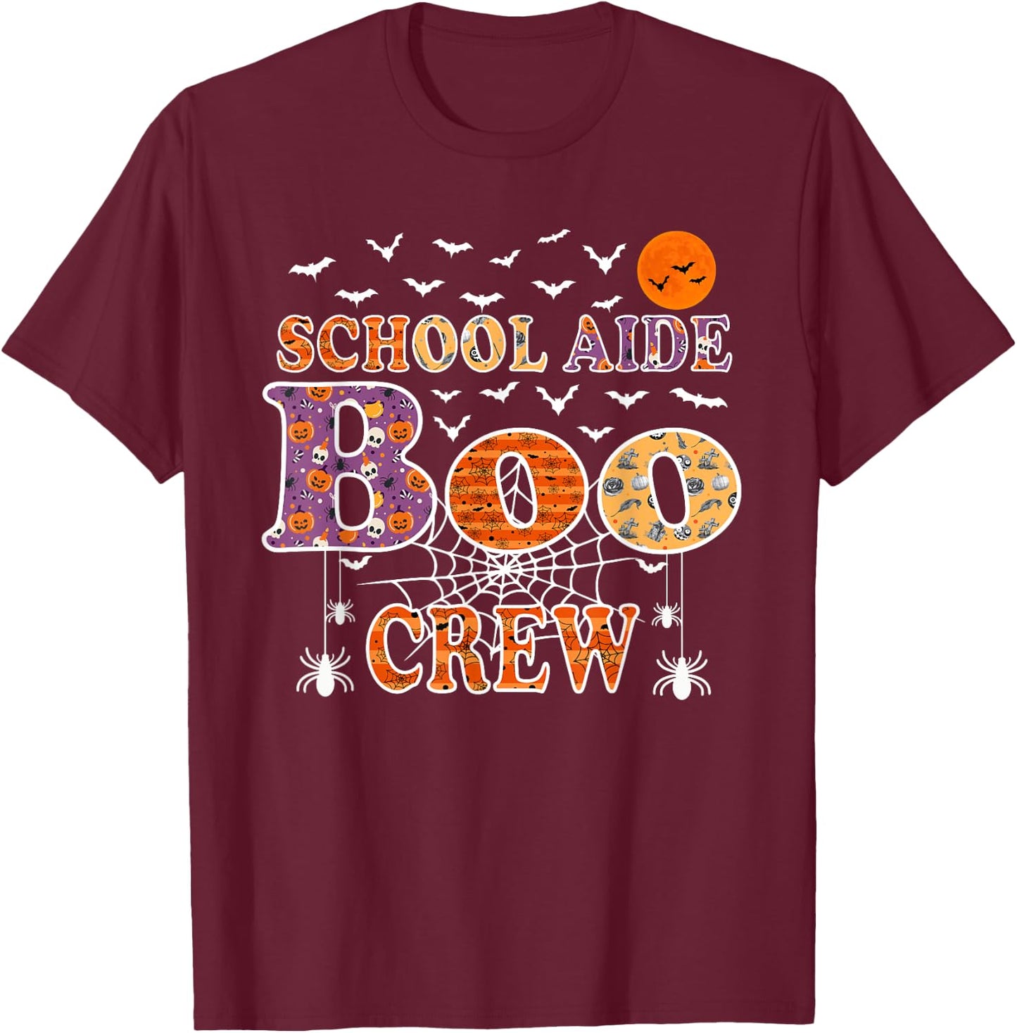 School Aide Boo Crew Shirt Funny Halloween Teacher T-Shirt - T-Shirt | Maroon