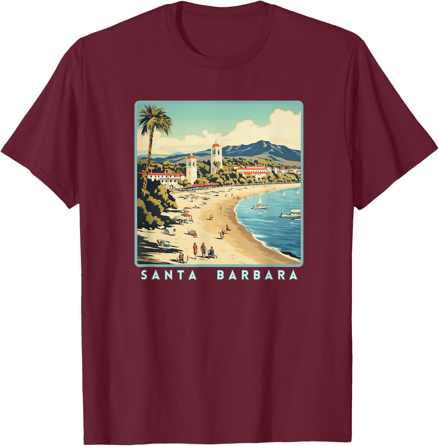 Retro Santa Barbara T-Shirt - T-Shirt | Maroon