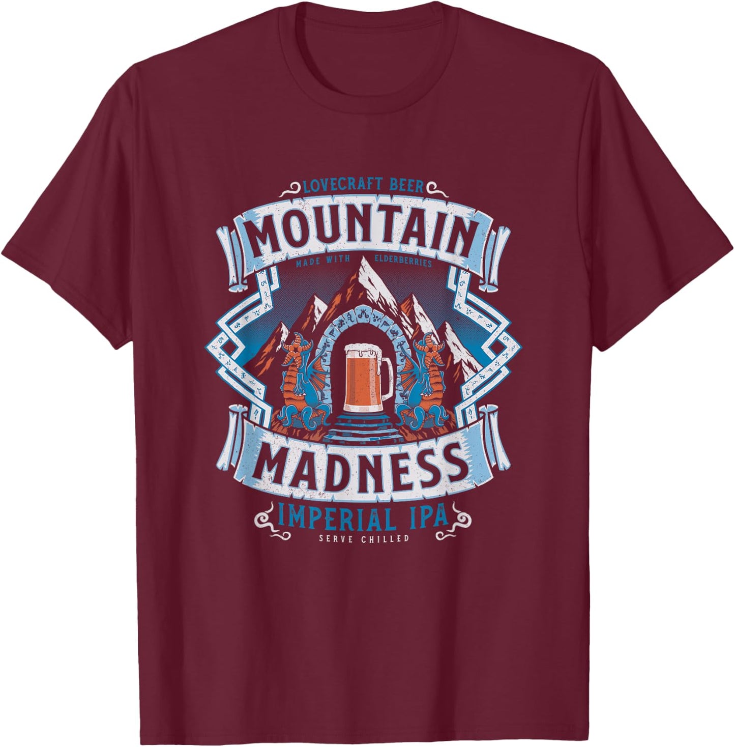 Mountain of Madness - A Vintage Distressed Horror Lovecraft T-Shirt - T-Shirt | Maroon