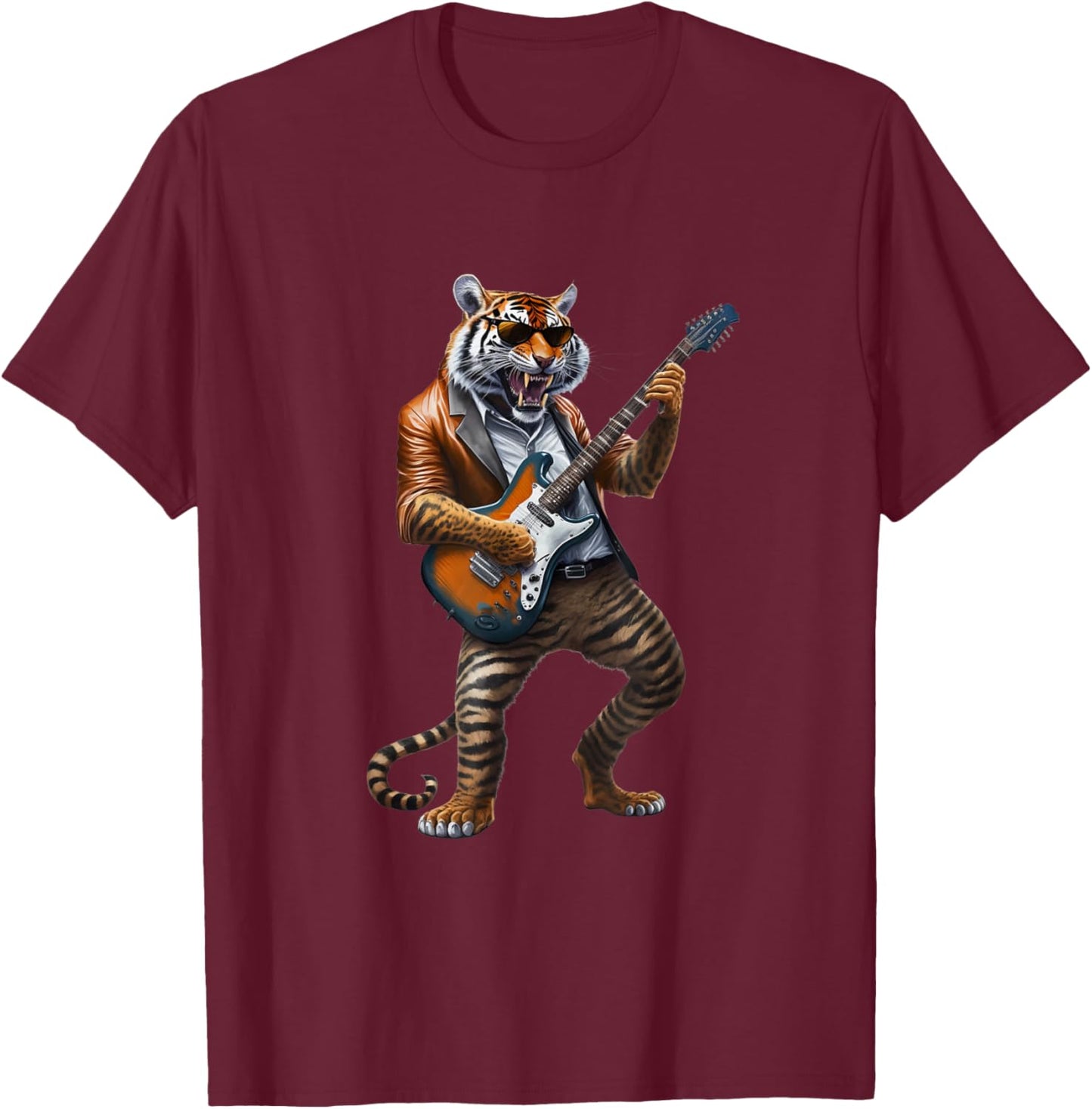 Animal Tiger Lover Guitar - Tiger Playing Electric Guitar T-Shirt - T-Shirt | Maroon