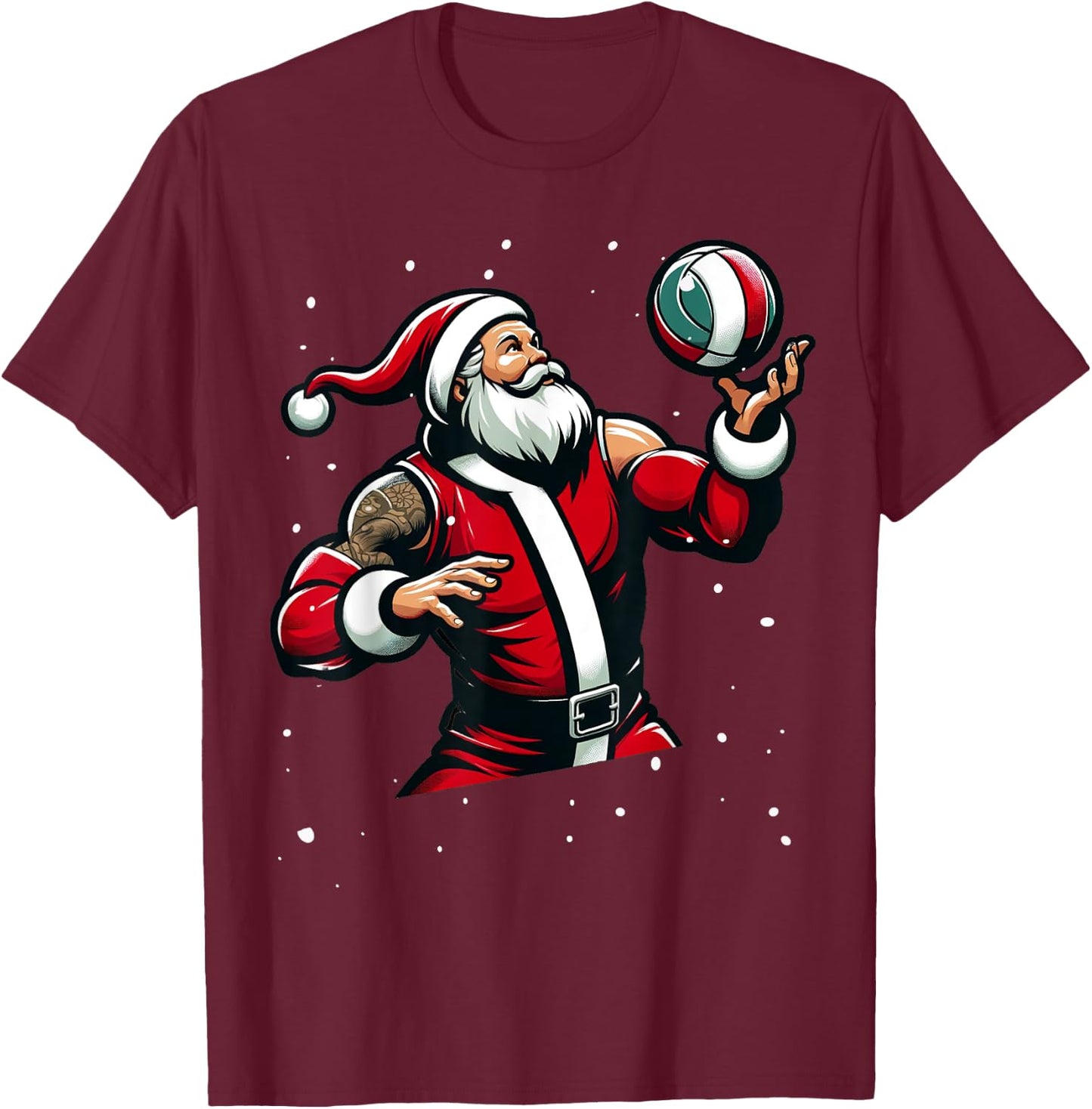 Christmas Sports, Santa Plays Volleyball Xmas Women Men Kids T-Shirt - T-Shirt | Maroon