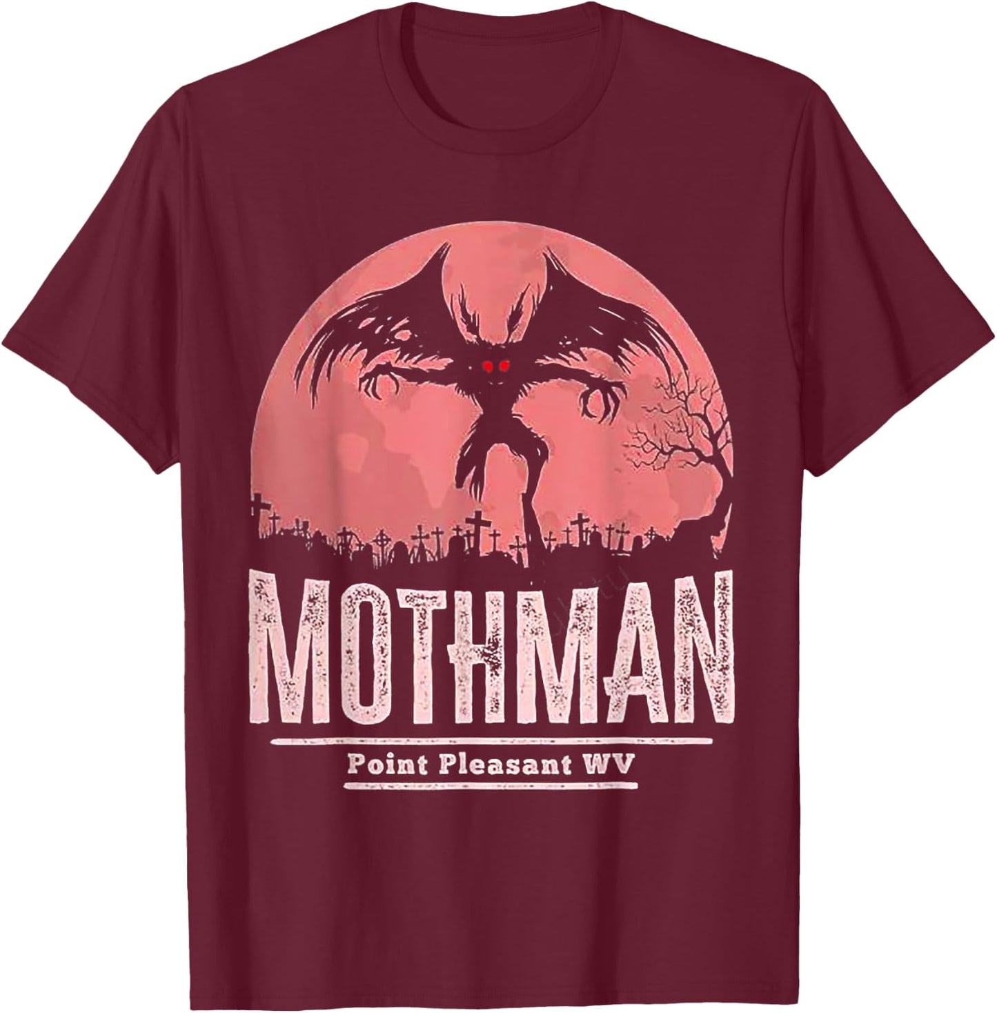 Funny Mothman Cryptid Point Pleasant WV - Kids Black Cotton Blend Classic Fit Short Sleeve - Small T-Shirt - T-Shirt | Maroon