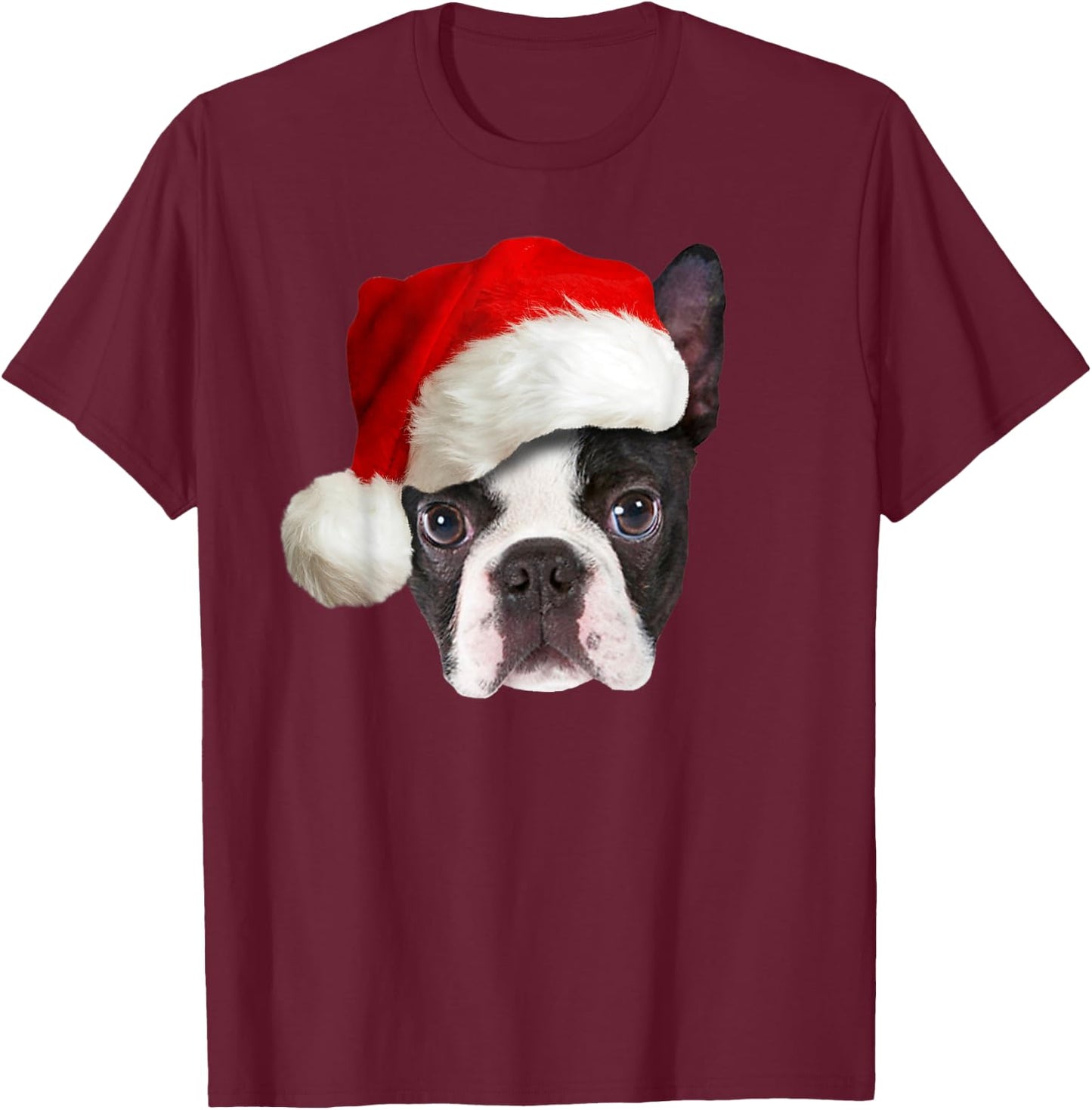 Funny Boston Terrier Christmas Santa Claus Hat Dog Puppy T-Shirt - T-Shirt | Maroon