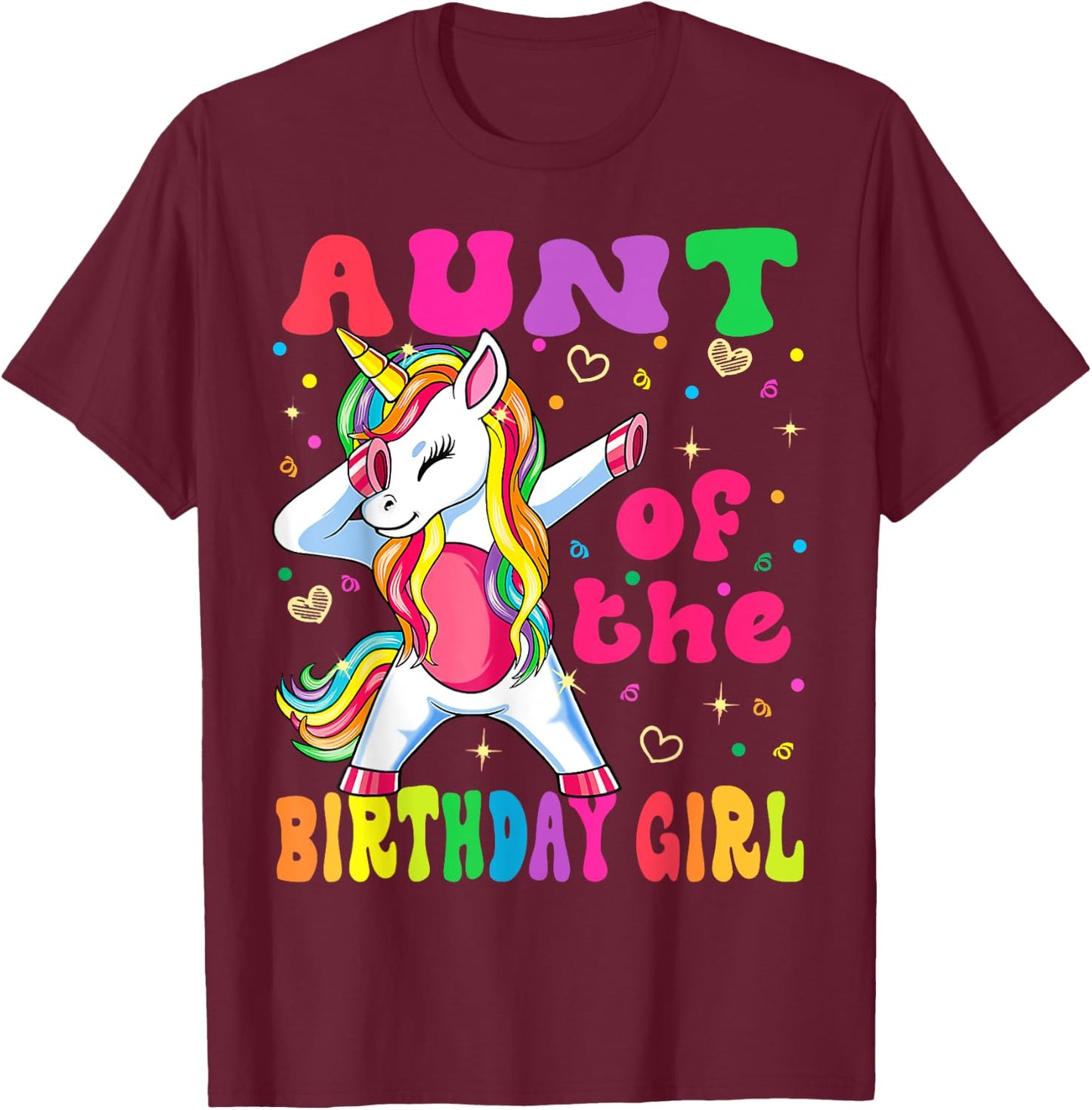 Aunt of the Birthday Princess Girl Dabbing Unicorn T-Shirt - T-Shirt | Maroon