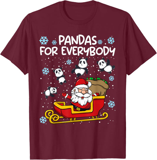 Pandas for Everybody Santa Sled Funny Christmas Panda Bear T-Shirt - T-Shirt | Maroon