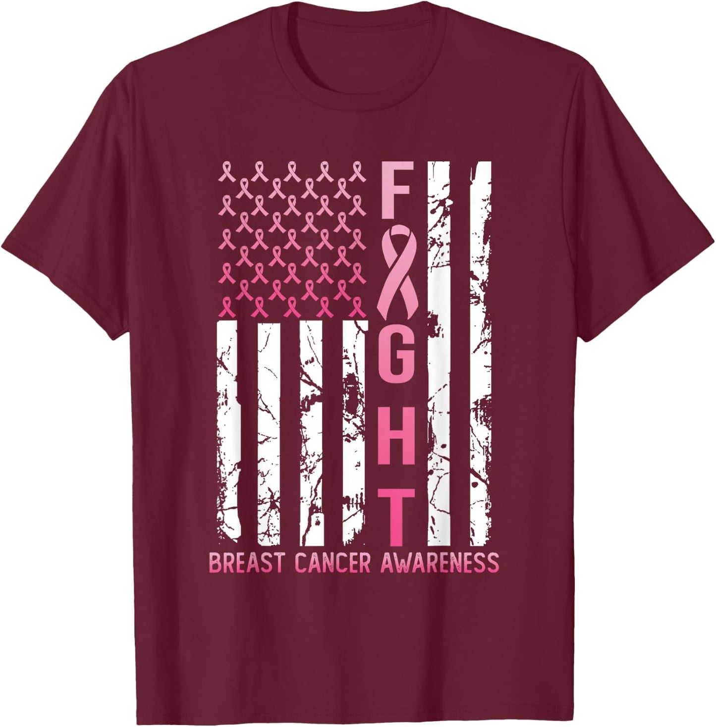 USA Pink Flag Breast Cancer Awareness Month October T-Shirt - T-Shirt | Maroon
