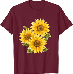 Yellow Sunflower Floral Watercolor Positivity Cute Painting T-Shirt - T-Shirt | Maroon
