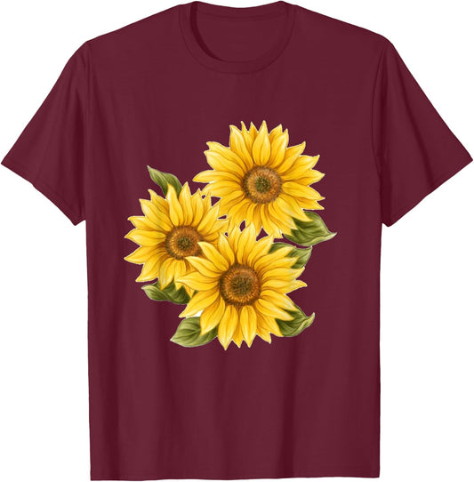 Yellow Sunflower Floral Watercolor Positivity Cute Painting T-Shirt - T-Shirt | Maroon
