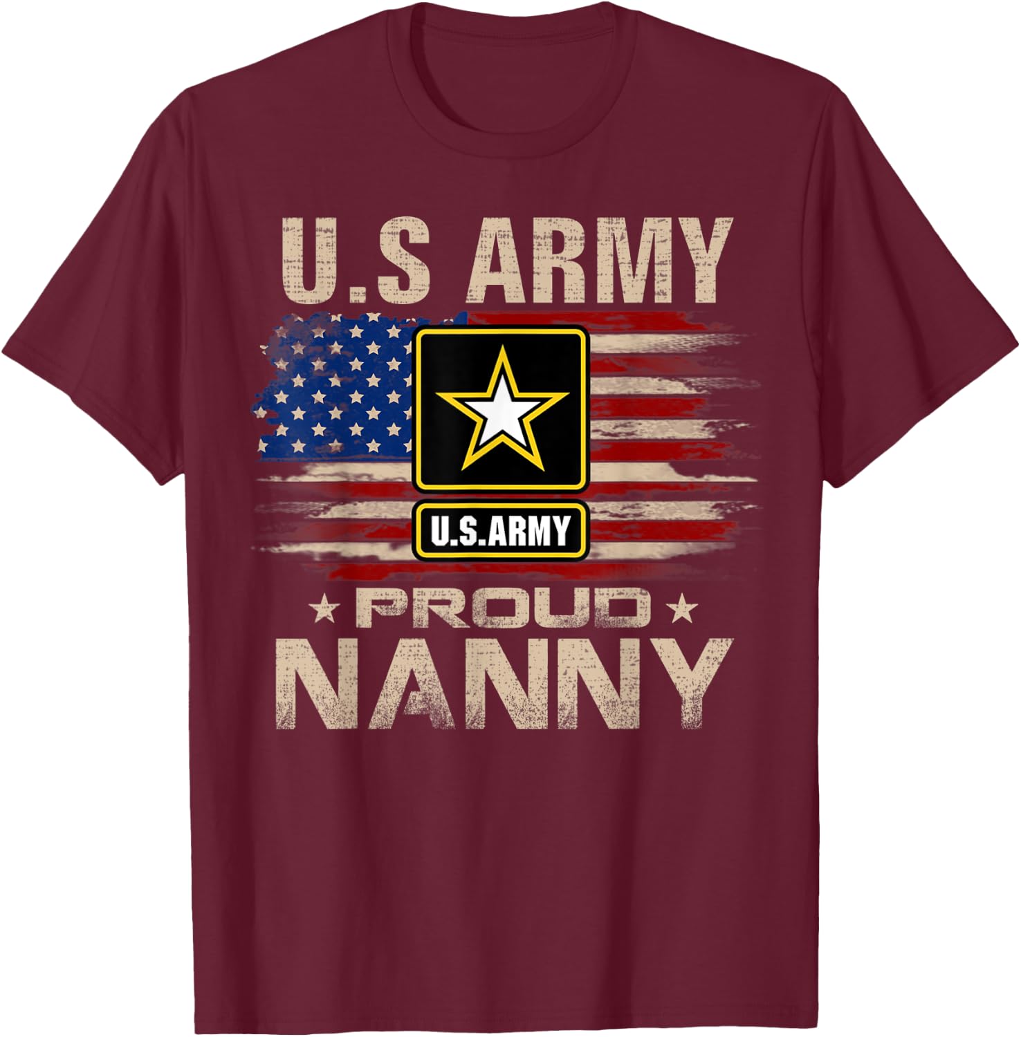 Vintage U.S Army Proud Nanny With American Flag Women Kids Men T-Shirt - T-Shirt | Maroon