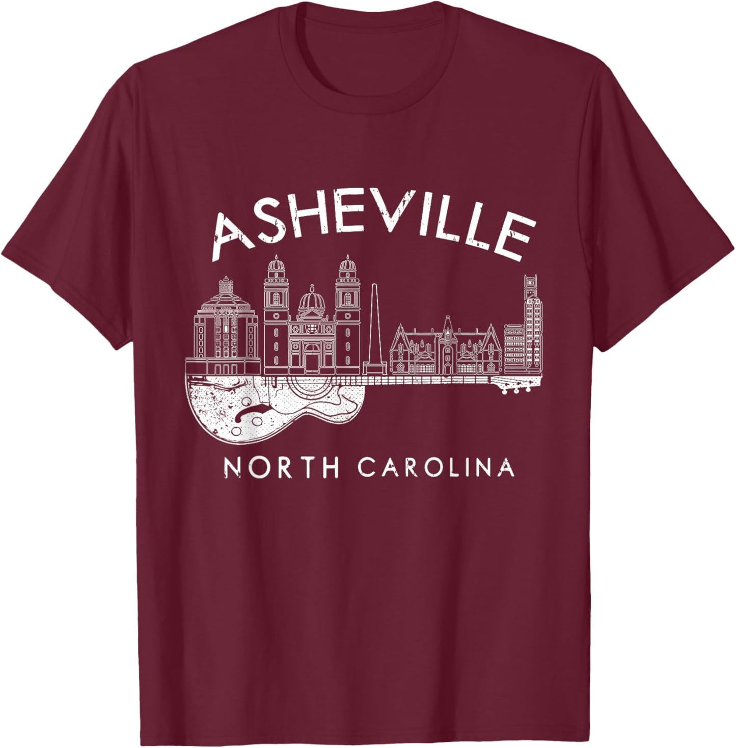 Asheville Souvenir Men North Carolina Lover Music Guitar T-Shirt - T-Shirt | Maroon