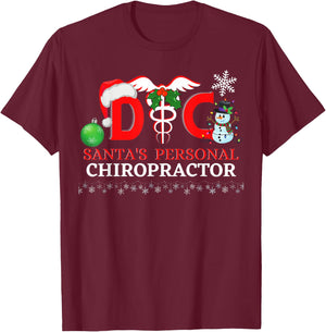 Santa's Personal Chiropractor Clinic Christmas Design T-Shirt - T-Shirt | Maroon