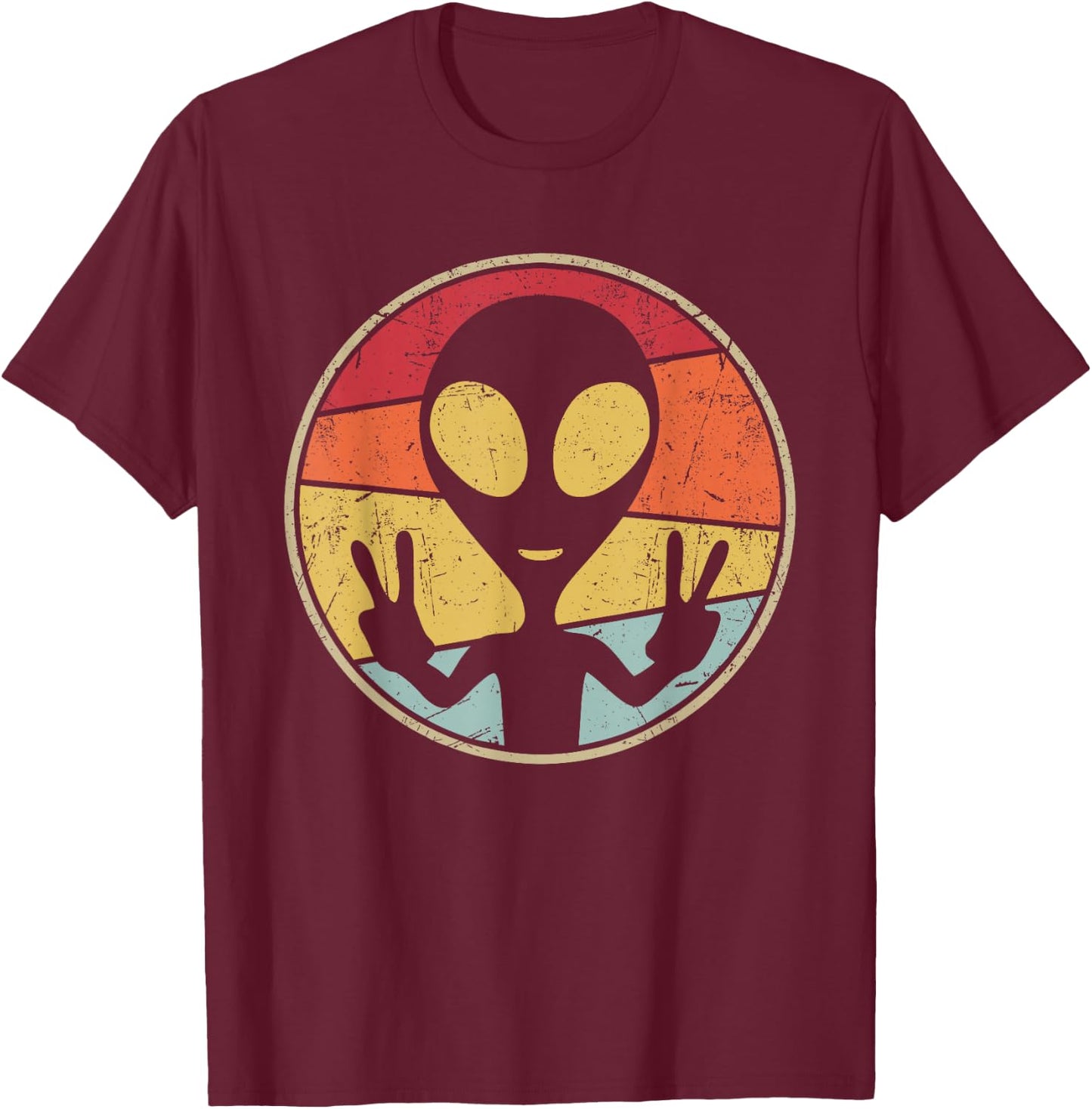 UFO Lover Funny Retro 80's Style Vintage Alien Space Gift T-Shirt - T-Shirt | Maroon