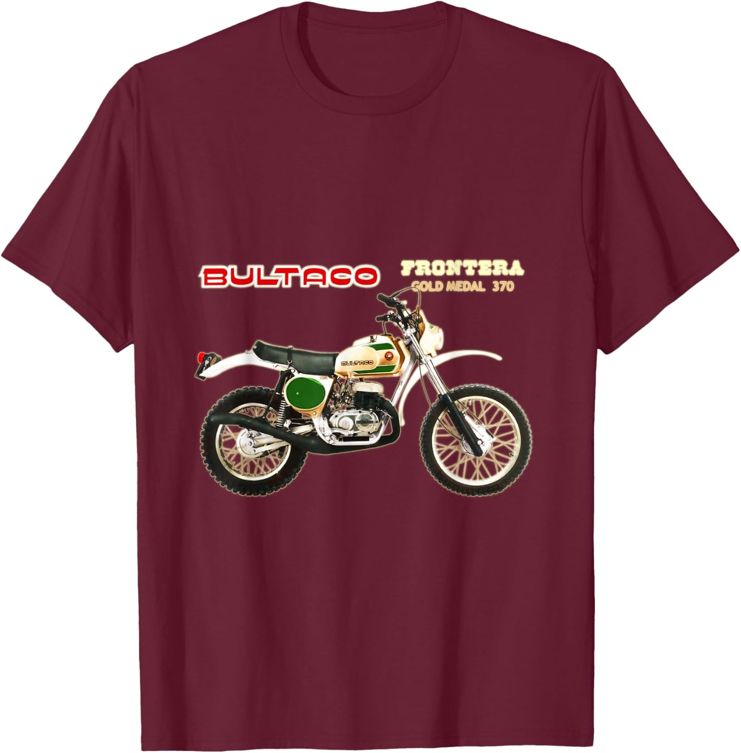 Classic Bultaco Motorcycle Frontera Gold Medal 350 Biker T-Shirt - T-Shirt | Maroon