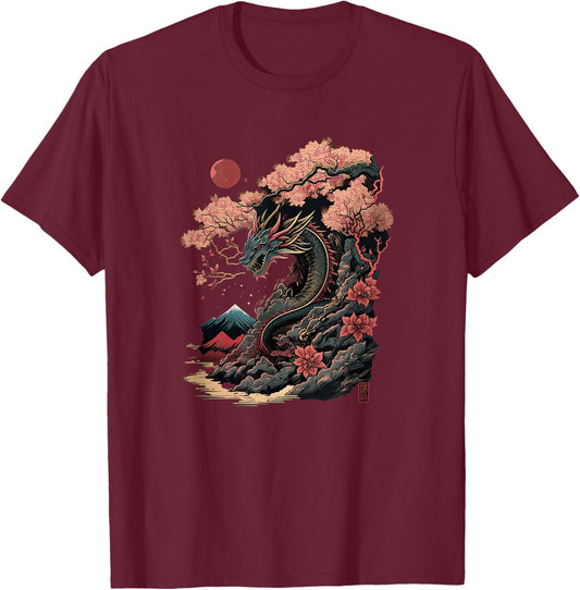 Japanese Aesthetic Dragon japanese art Japan Tattoo T-Shirt - T-Shirt | Maroon