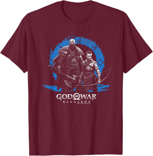 God of War: Ragnarok Icon with Kratos and Atreus T-Shirt - T-Shirt | Maroon