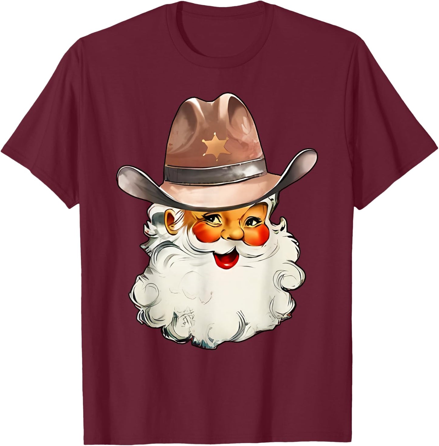 Santa Cowboy Cowgirl Western Howdy Christmas T-Shirt - T-Shirt | Maroon