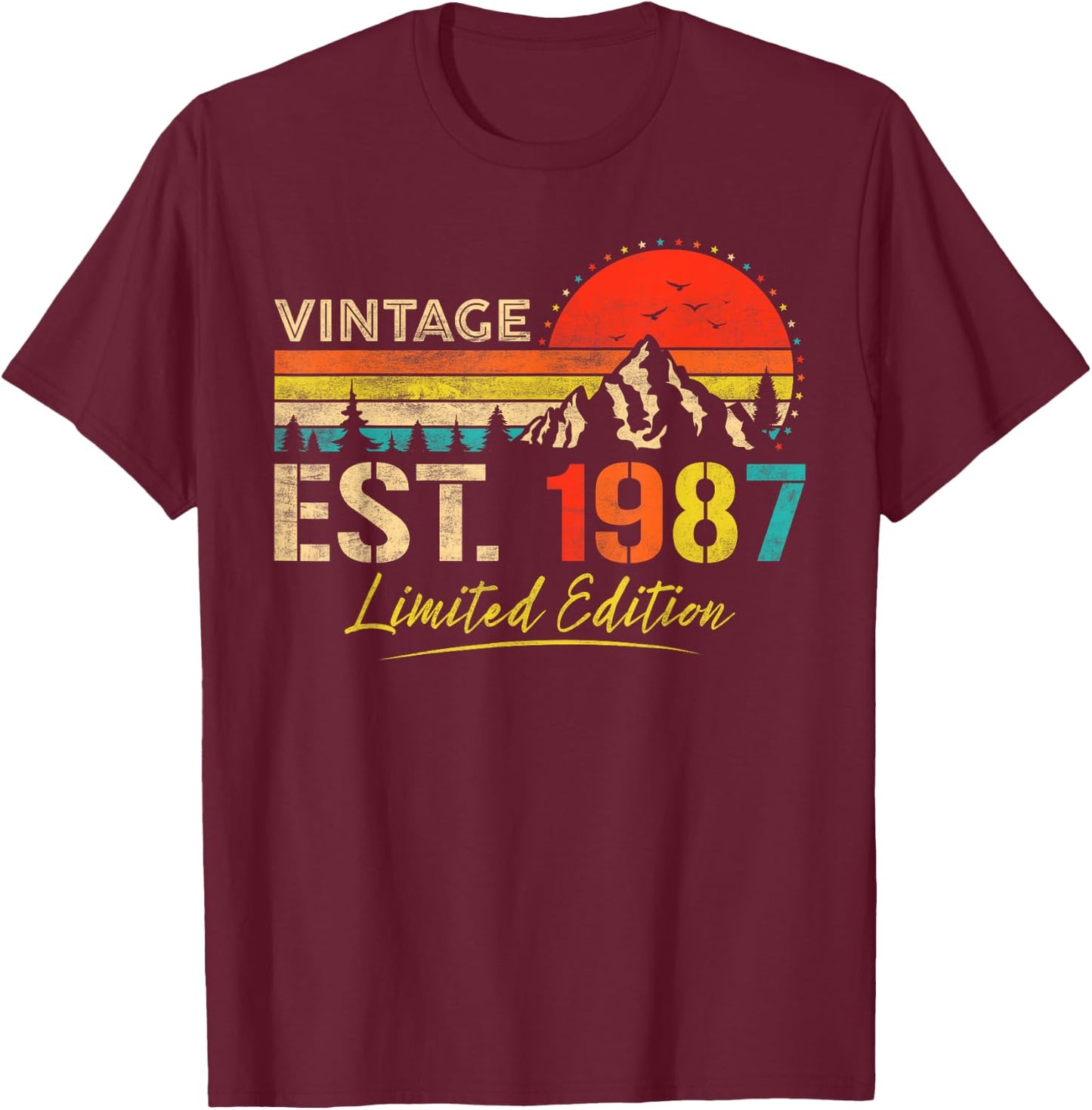 Vintage Est 1987 Limited Edition Classic 1987 Men and Women T-Shirt - T-Shirt | Maroon
