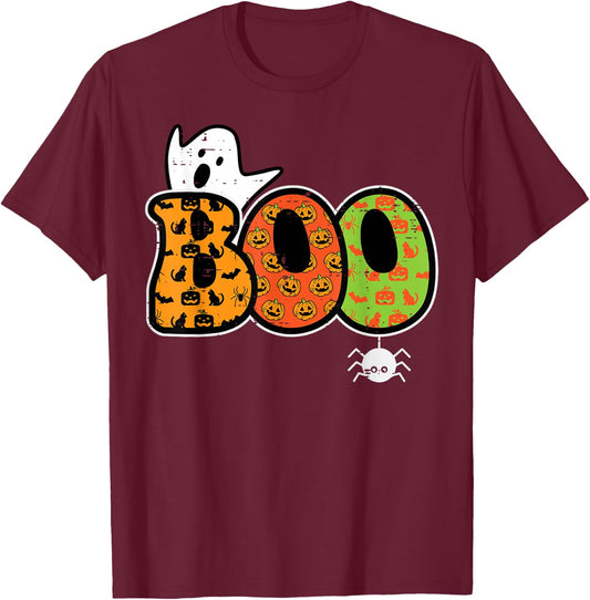 Boo Ghost Spider Retro Groovy Halloween Men Women Kids T-Shirt - T-Shirt | Maroon