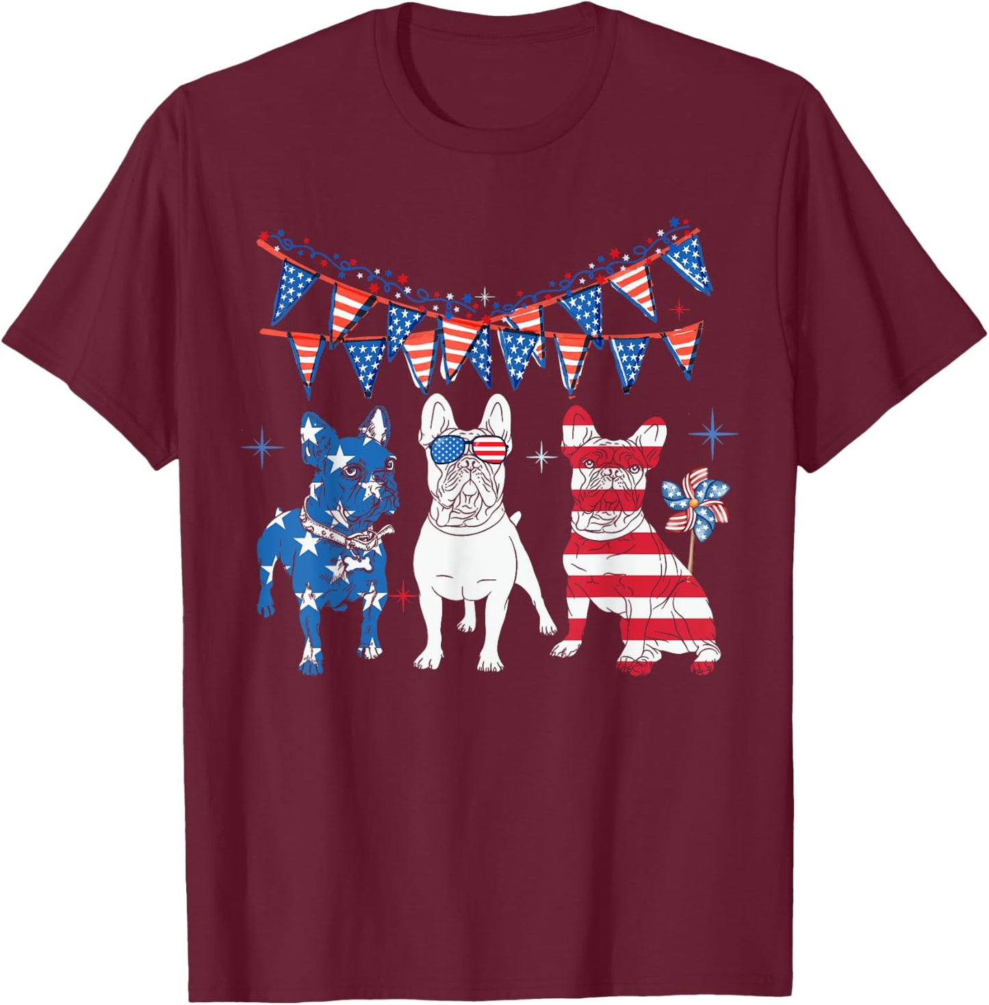 French bulldog 4th of july American Flag women Independence T-Shirt - T-Shirt | Maroon