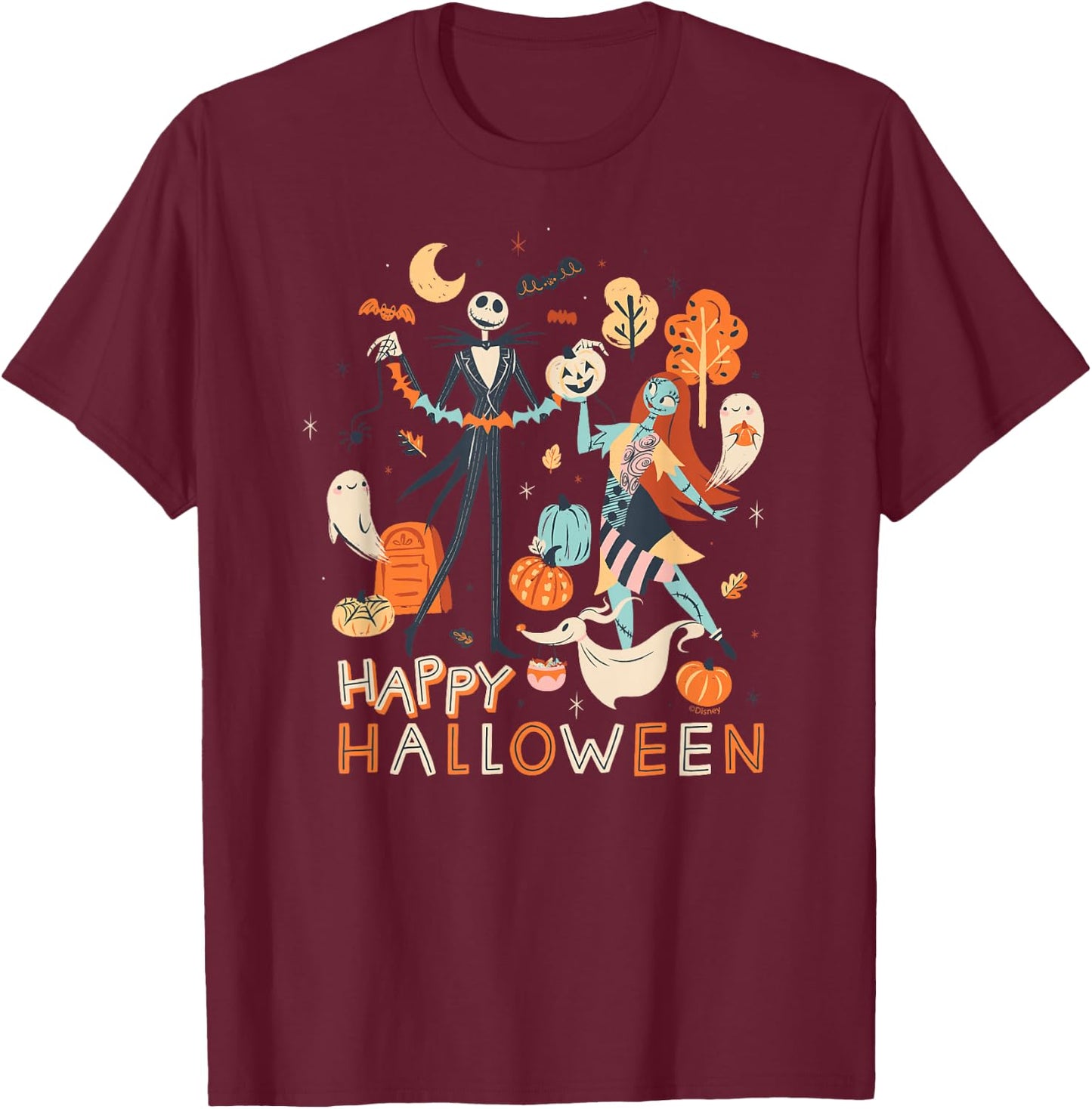Disney The Nightmare Before Christmas Jack & Sally Halloween T-Shirt - T-Shirt | Maroon