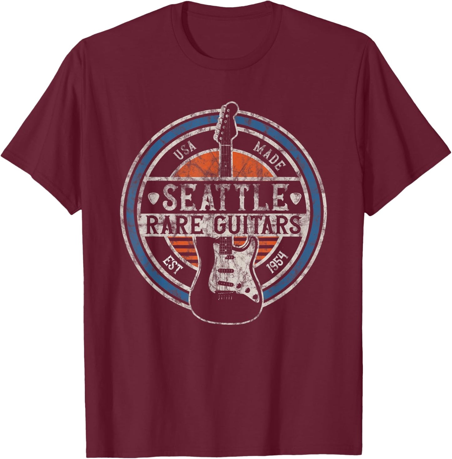 Vintage Seattle Rock and Roll Guitar Player Souvenirs T-Shirt - T-Shirt | Maroon
