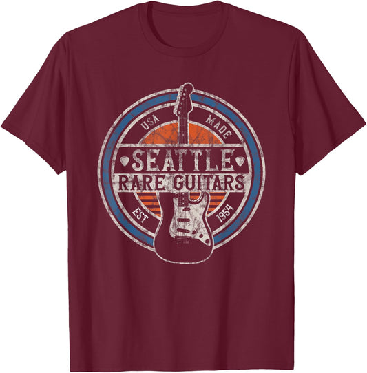 Vintage Seattle Rock and Roll Guitar Player Souvenirs T-Shirt - T-Shirt | Maroon