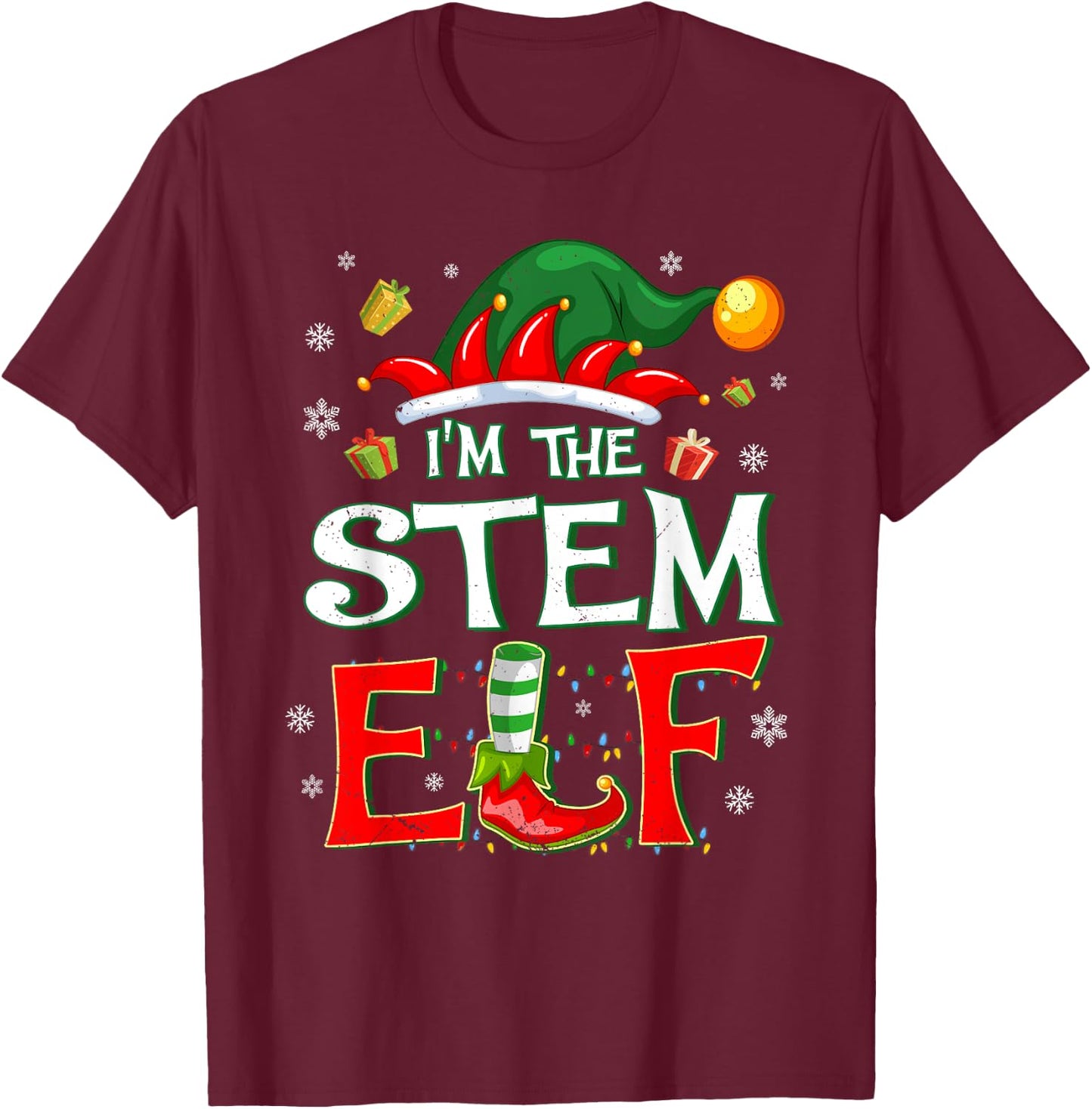 Im The STEM Elf Fun Christmas STEM Teacher Men Women Kids T-Shirt - T-Shirt | Maroon