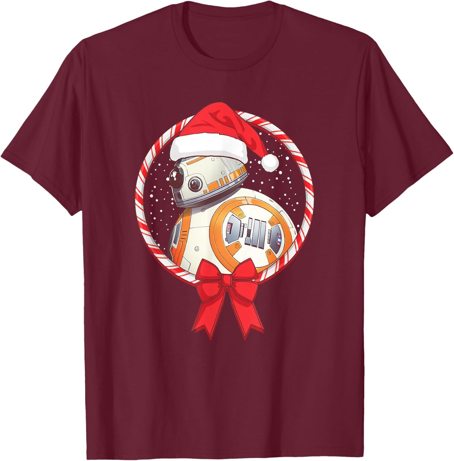 Star Wars Christmas BB-8 Santa Candy Cane Circle T-Shirt - T-Shirt | Maroon