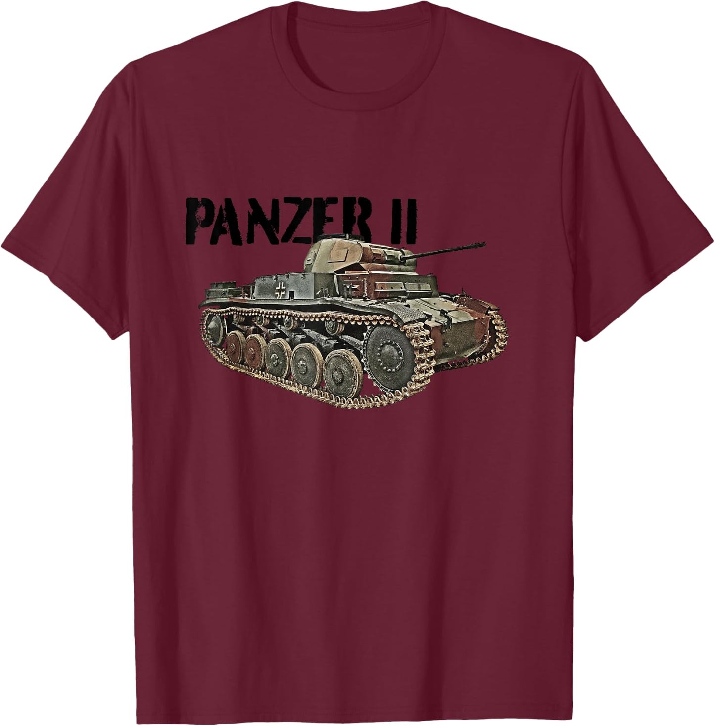 WW2 German Panzer II (PzKpfw II) Tank T-Shirt - T-Shirt | Maroon