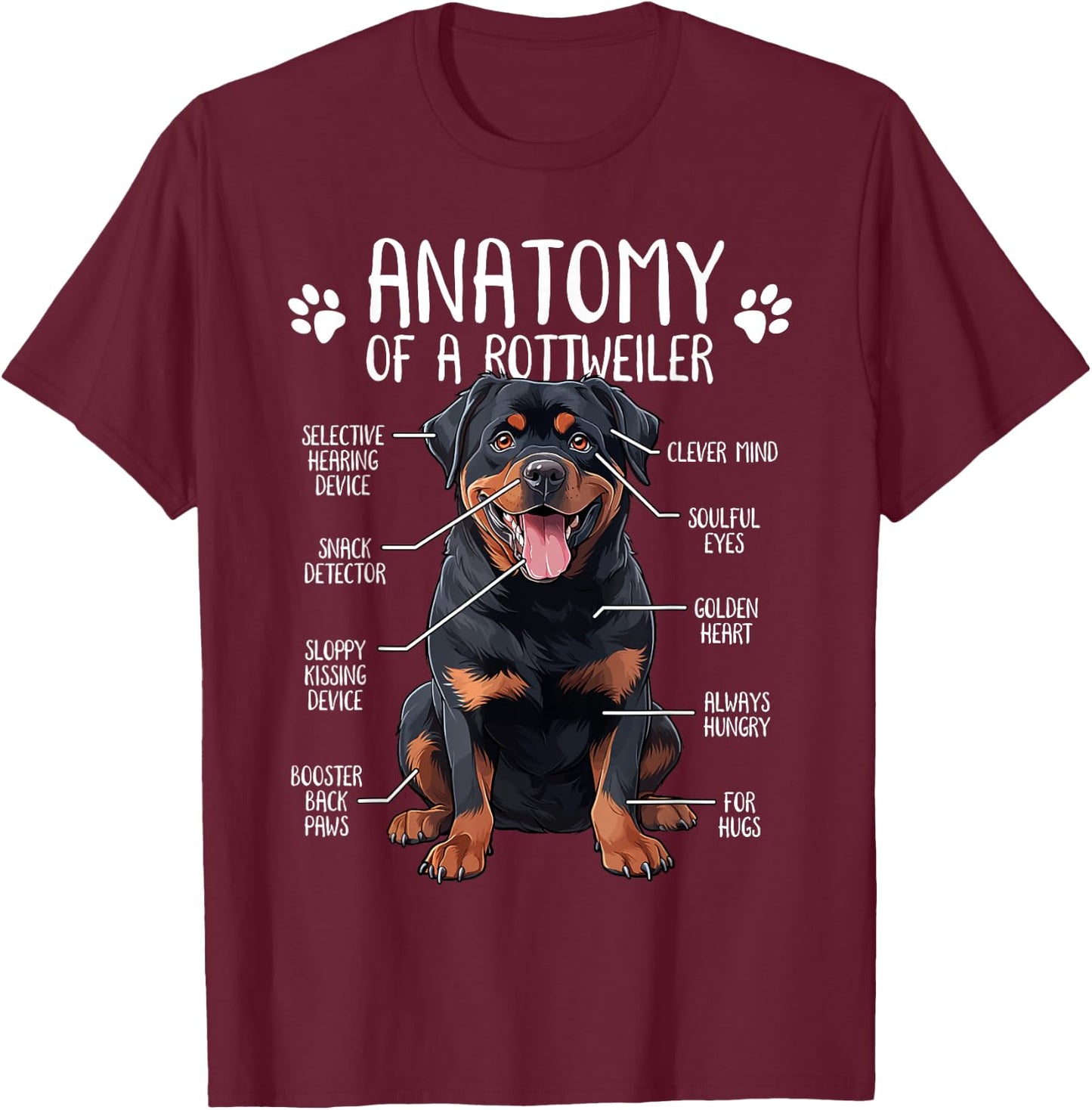 Funny Anatomy Rottweiler Dog Owner Rottie Dad Mom Pet Lover Men Women Kids T-Shirt - T-Shirt | Maroon