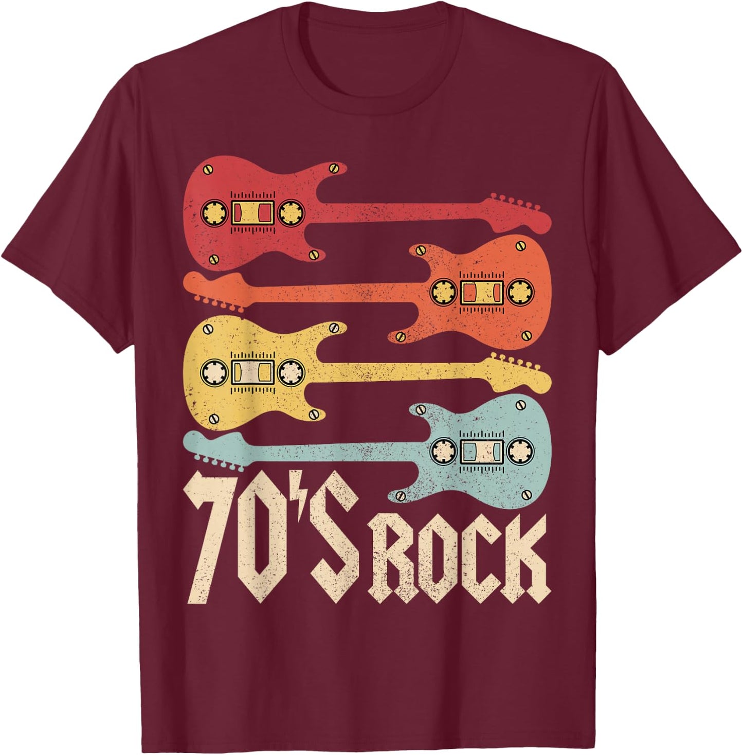 70s Rock Band Guitar Cassette Tape 1970s Vintage 70s Costume T-Shirt - T-Shirt | Maroon