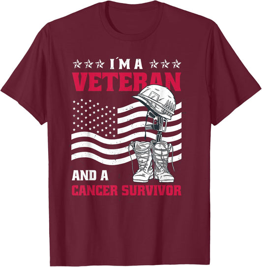 Veteran And Cancer Survivor T-Shirt - T-Shirt | Maroon