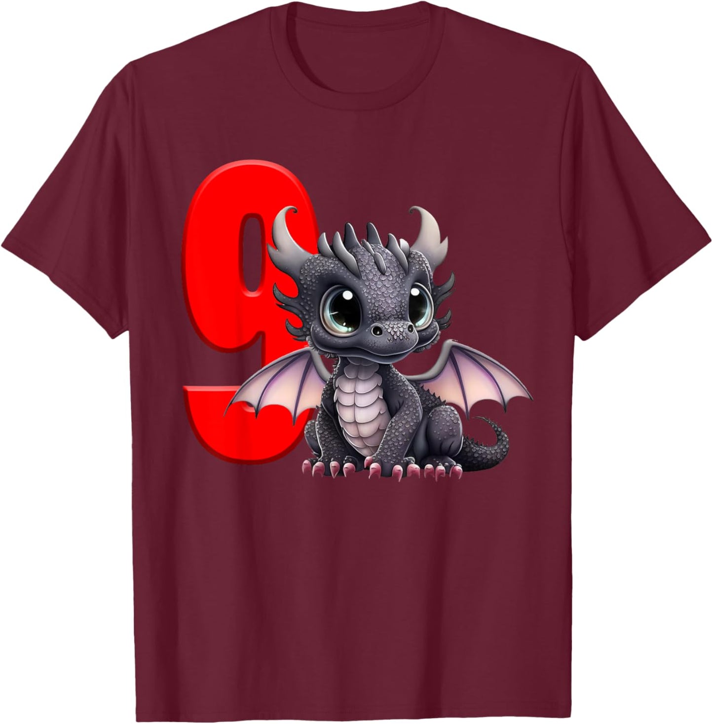9th Birthday Shirt Dragon Party Birthday Boy Red Kids Nine 9 T-Shirt - T-Shirt | Maroon