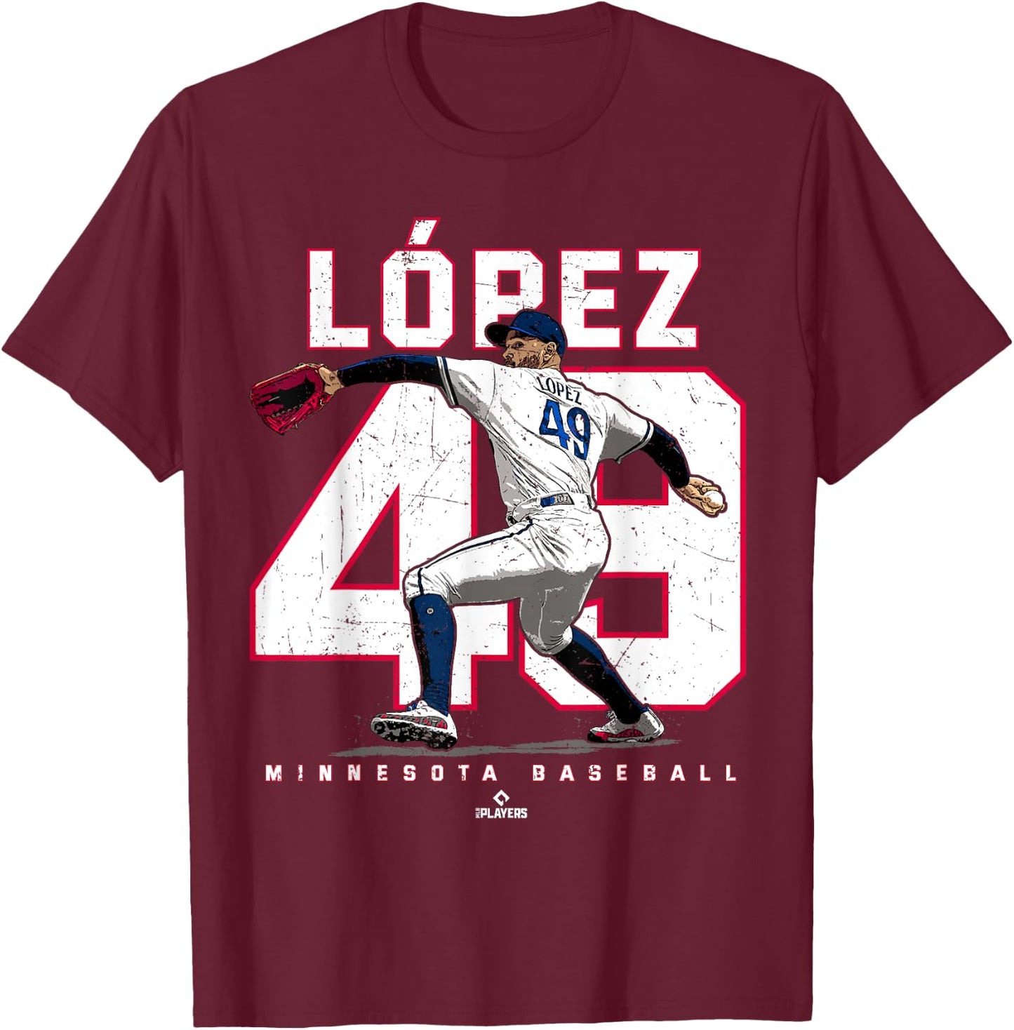 BallPark MVP -Adults Black Small Number and Portrait Pablo Lopez Minnesota MLBPA T-Shirt - T-Shirt | Maroon