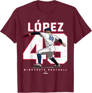 BallPark MVP -Adults Black Small Number and Portrait Pablo Lopez Minnesota MLBPA T-Shirt - T-Shirt | Maroon