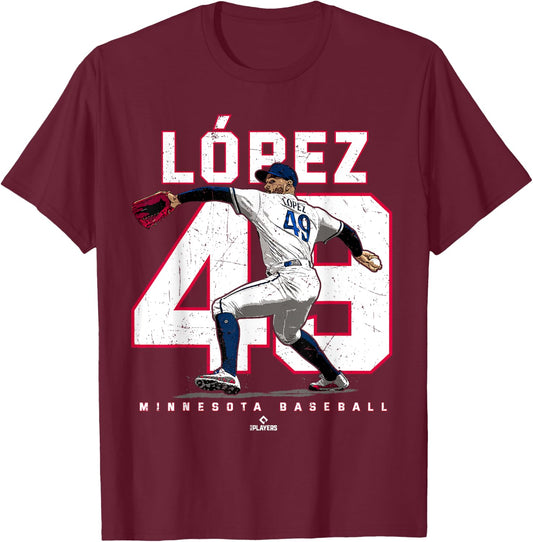 BallPark MVP -Adults Black Small Number and Portrait Pablo Lopez Minnesota MLBPA T-Shirt - T-Shirt | Maroon