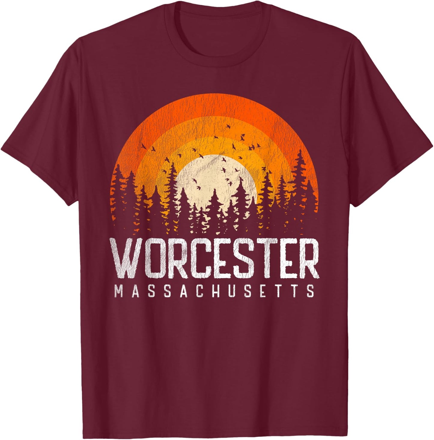 Worcester Massachusetts MA Shirt Vintage 70s 80s Retro Gift T-Shirt - T-Shirt | Maroon